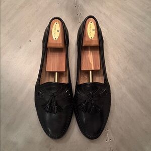 Santoni Black Leather Tassel Loafers